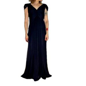 Adrianna Papell NWOT Navy Draped Chiffon Maxi Evening Gown Dress
